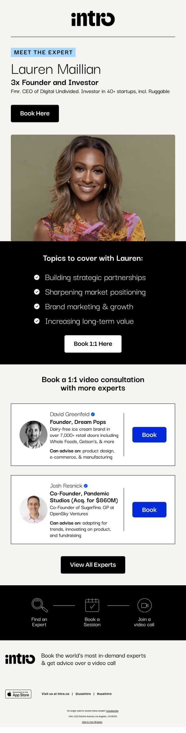 You Lauren (3x Founder and Investor) email from Intro screenshot