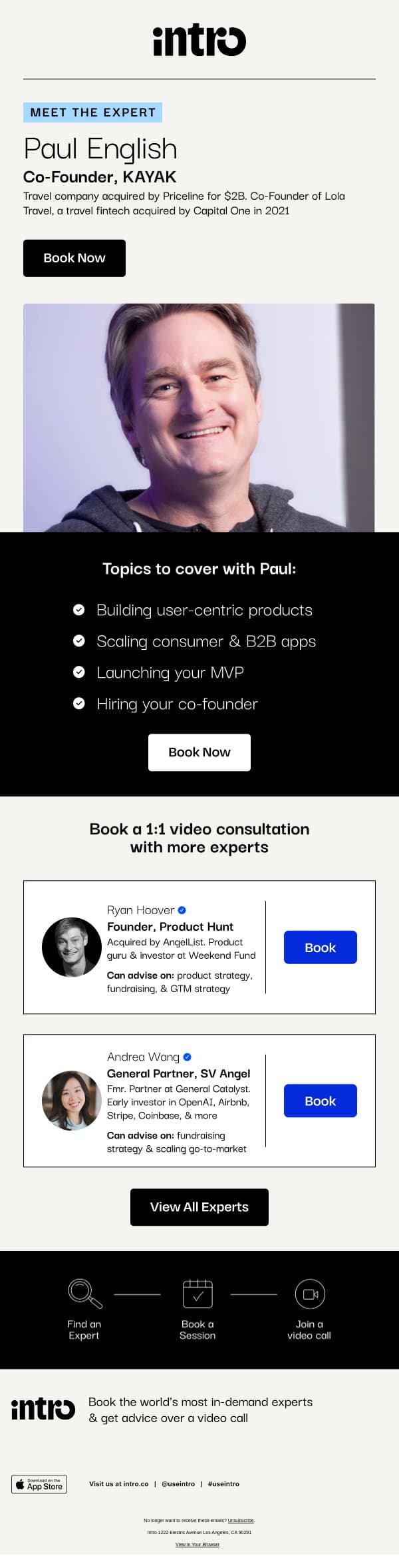 You Paul (Co-Founder of KAYAK) email from Intro screenshot