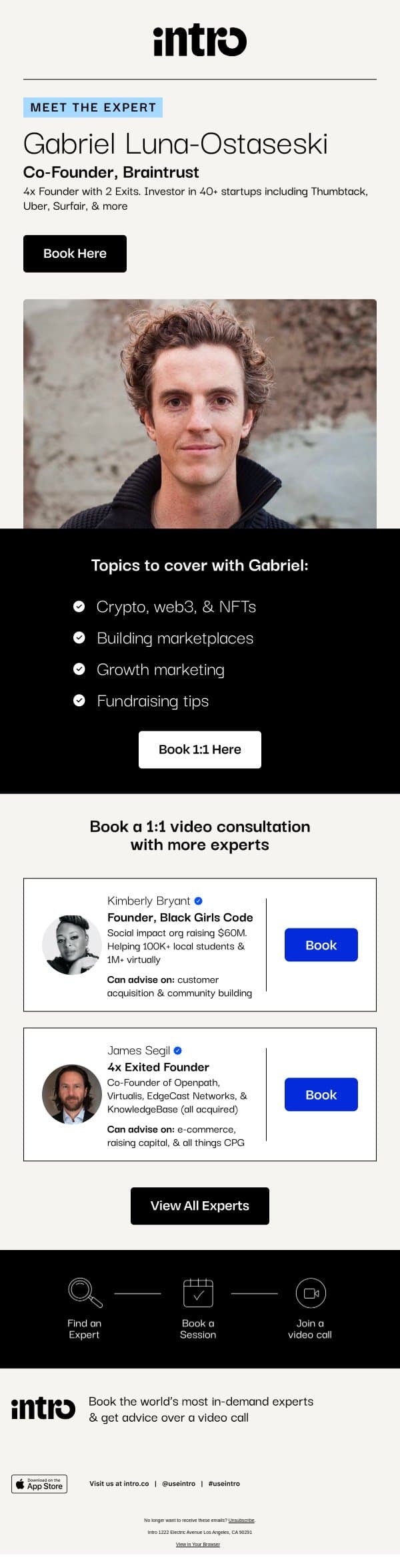 You Gabriel (Co-Founder of Braintrust) email from Intro screenshot