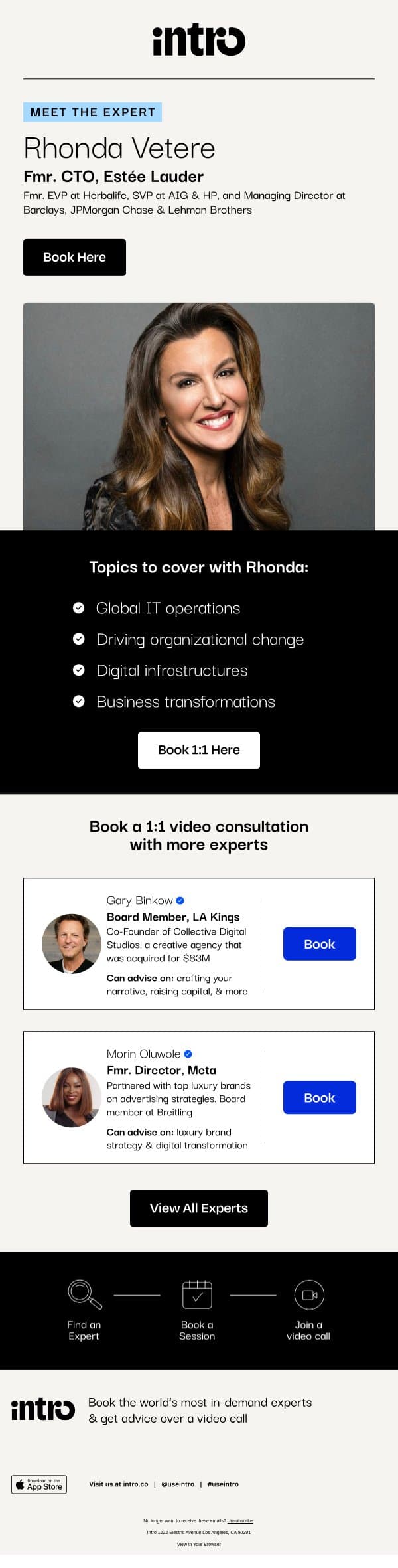 You Rhonda (Fmr. CTO at Estée Lauder) email from Intro screenshot