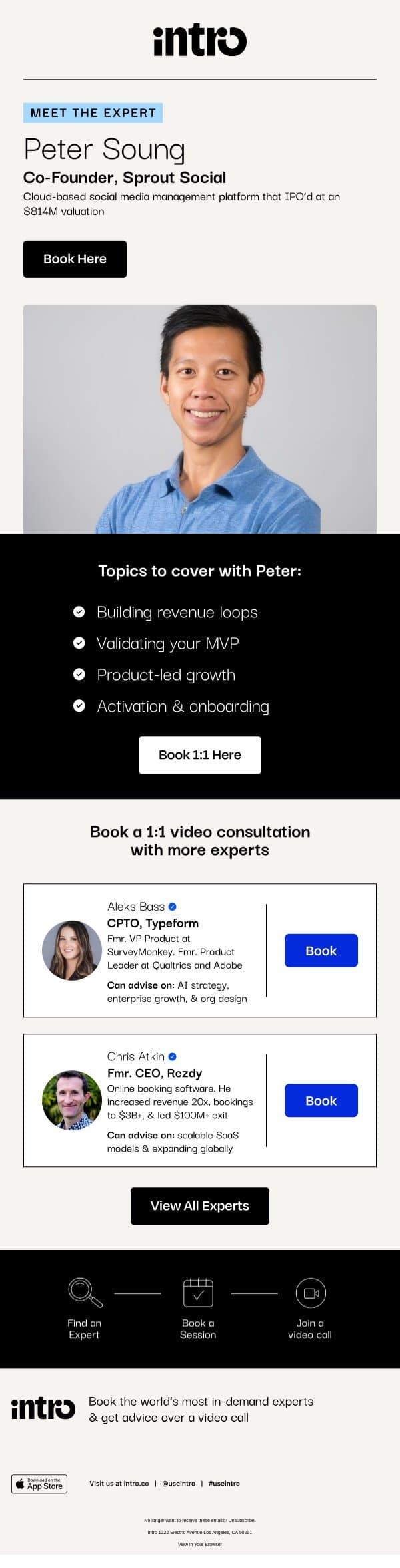 You Peter (Co-Founder of Sprout Social) email from Intro screenshot