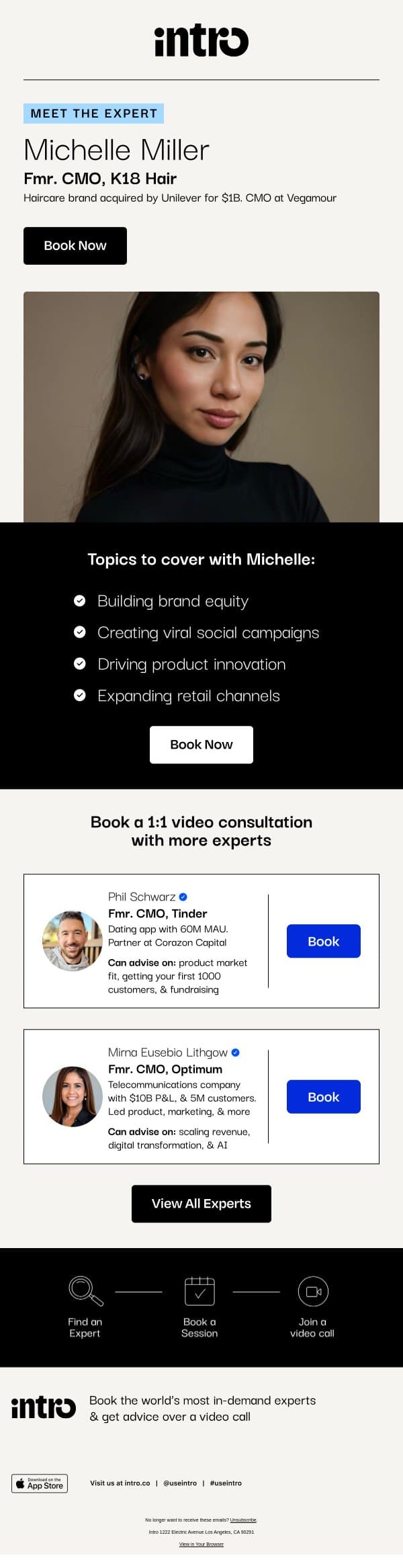 You Michelle (Fmr. CMO at K18 Hair) email from Intro screenshot