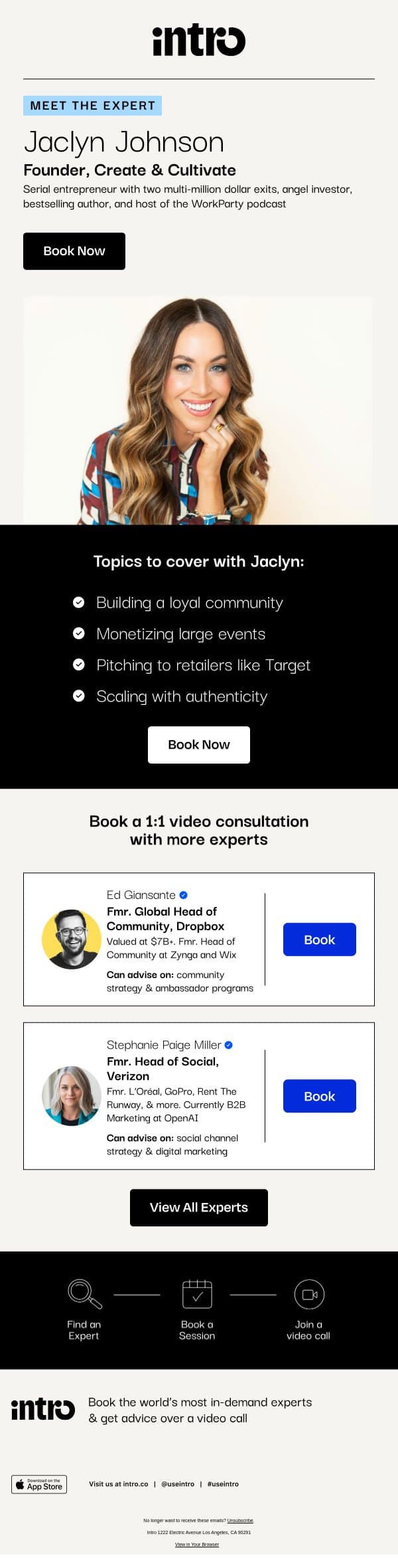 You Jaclyn (Founder of Create & Cultivate) email from Intro screenshot