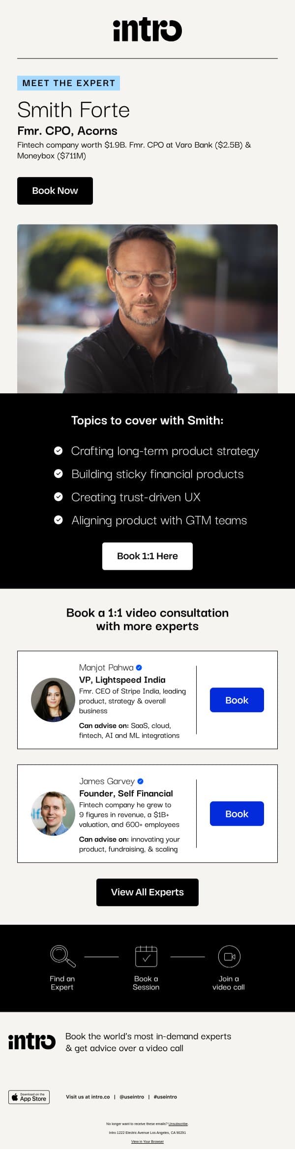 You Smith (Fmr. CPO at Acorns) email from Intro screenshot