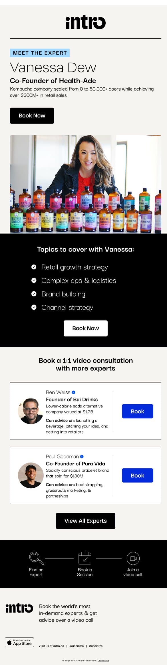 You Vanessa (Co-Founder of Health-Ade) email from Intro screenshot