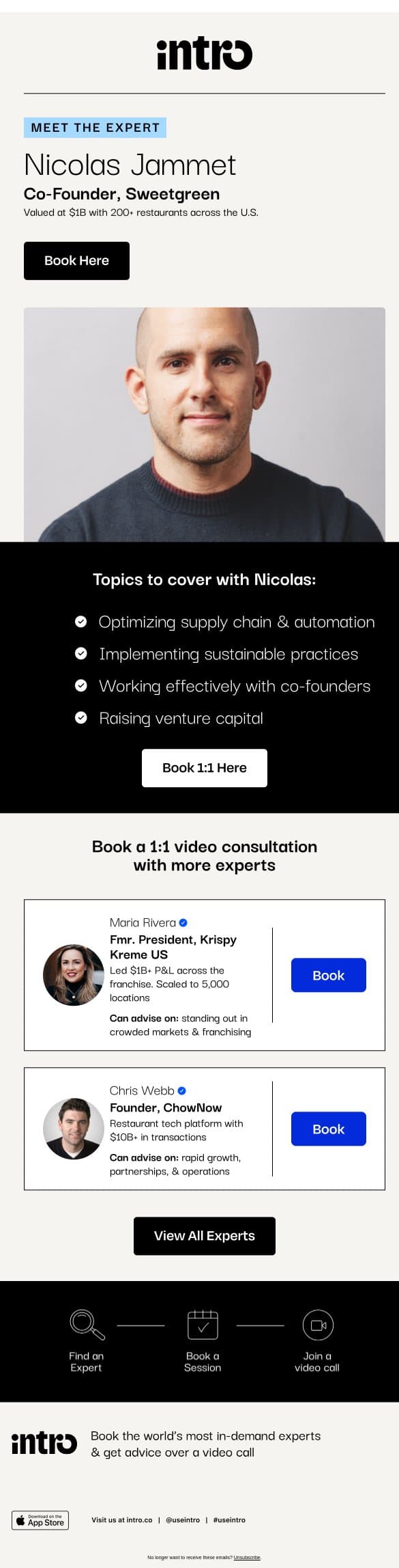 You Nicolas (Co-Founder of Sweetgreen) email from Intro screenshot