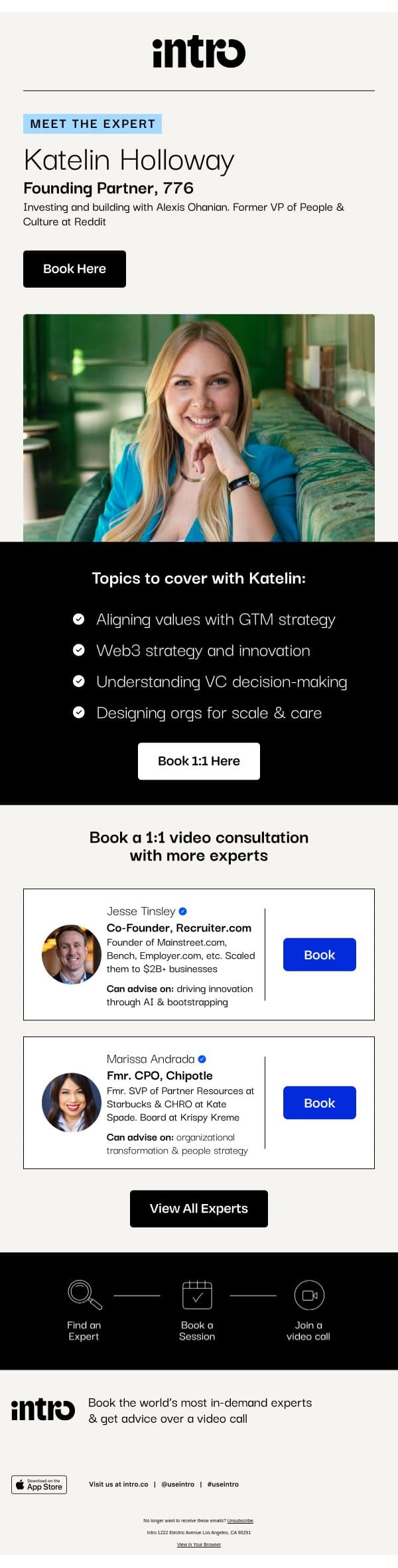 You Katelin (Founding Partner at 776) email from Intro screenshot