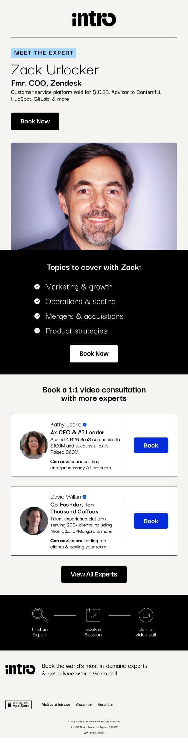 You Zack (Fmr. COO at Zendesk) email from Intro screenshot