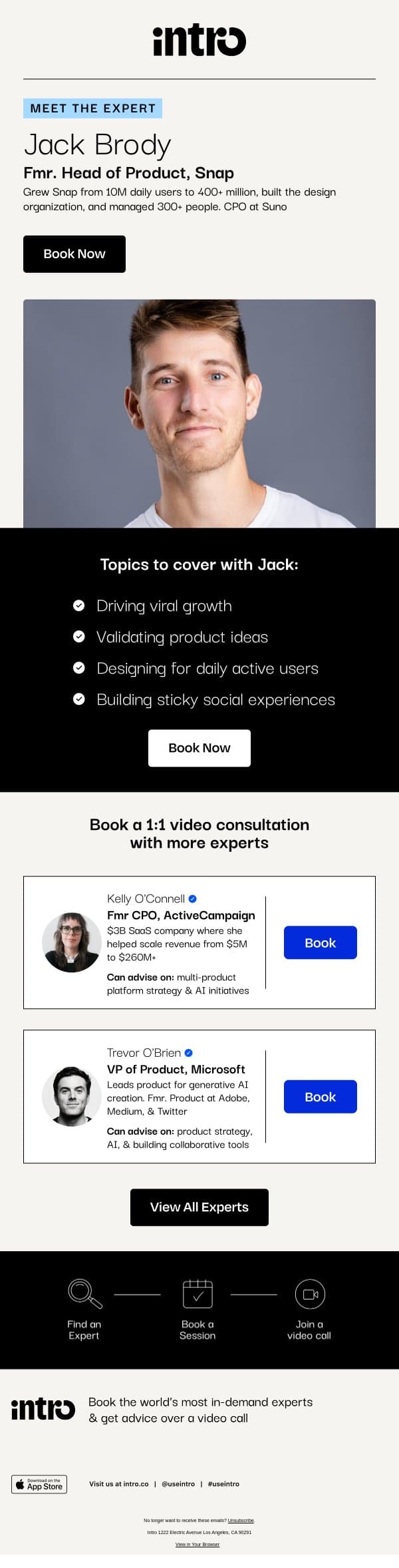 You Jack (VP of Product at Snap) email from Intro screenshot