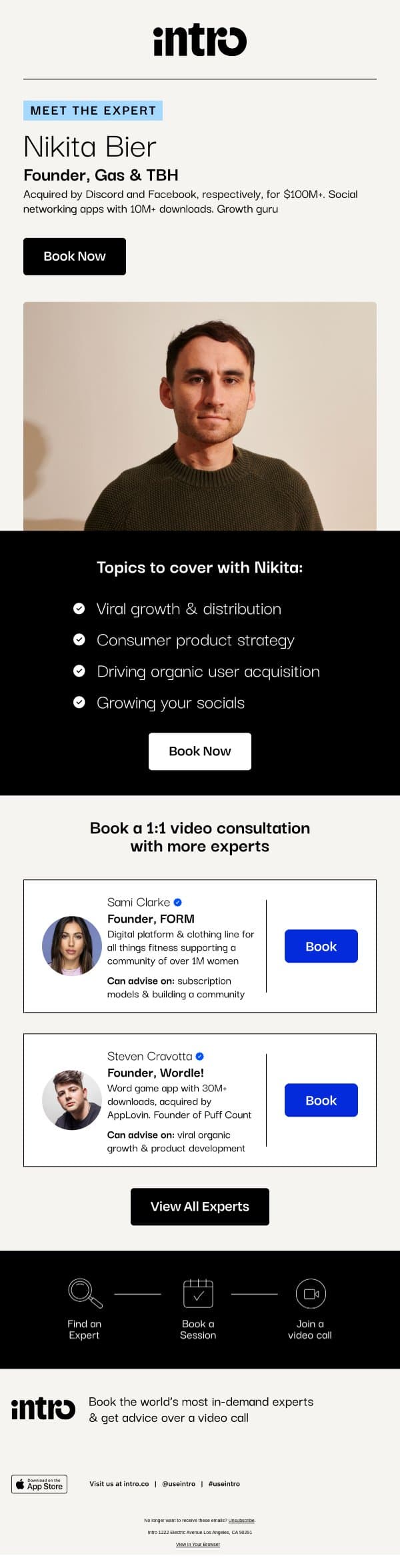 You Nikita (Founder of Gas & TBH) email from Intro screenshot