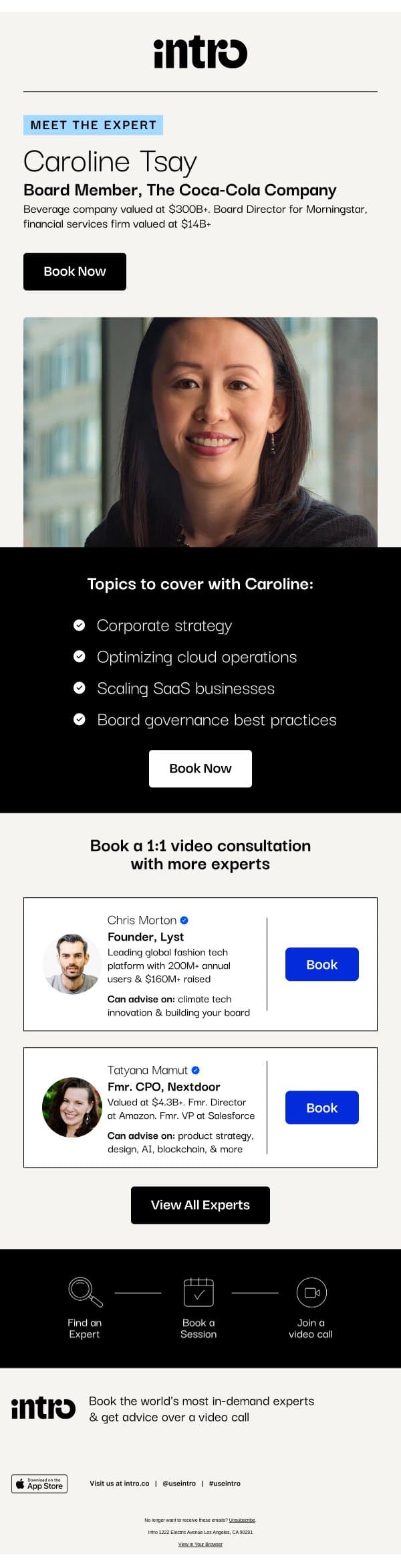You Caroline (Board Member, The Coca-Cola Company) email from Intro screenshot