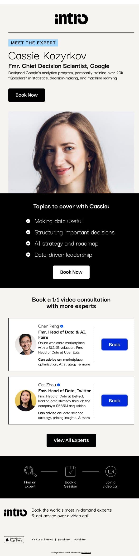 You Cassie (Fmr. Chief Decision Scientist at Google) email from Intro screenshot