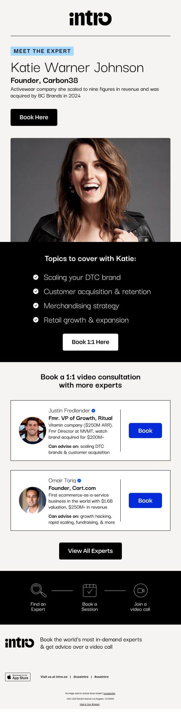 You Katie (Founder of Carbon38) email from Intro screenshot