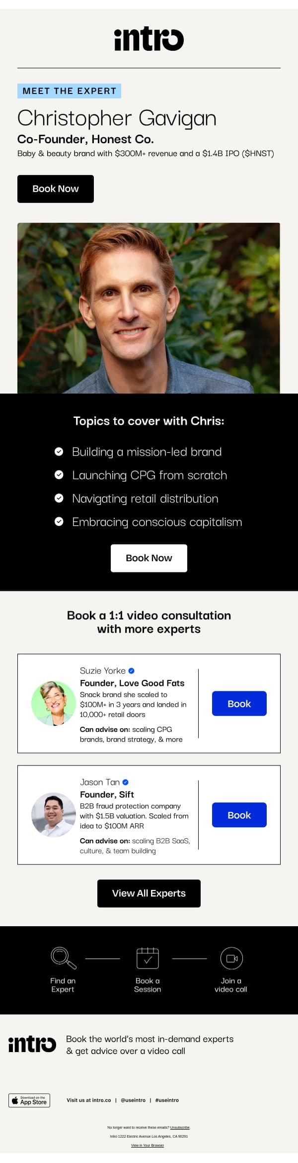 You Christopher (Co-Founder of Honest Co.) email from Intro screenshot