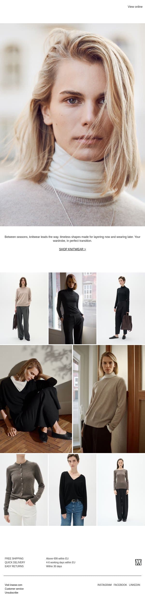 Lightweight knitwear for the new season email from InWear screenshot