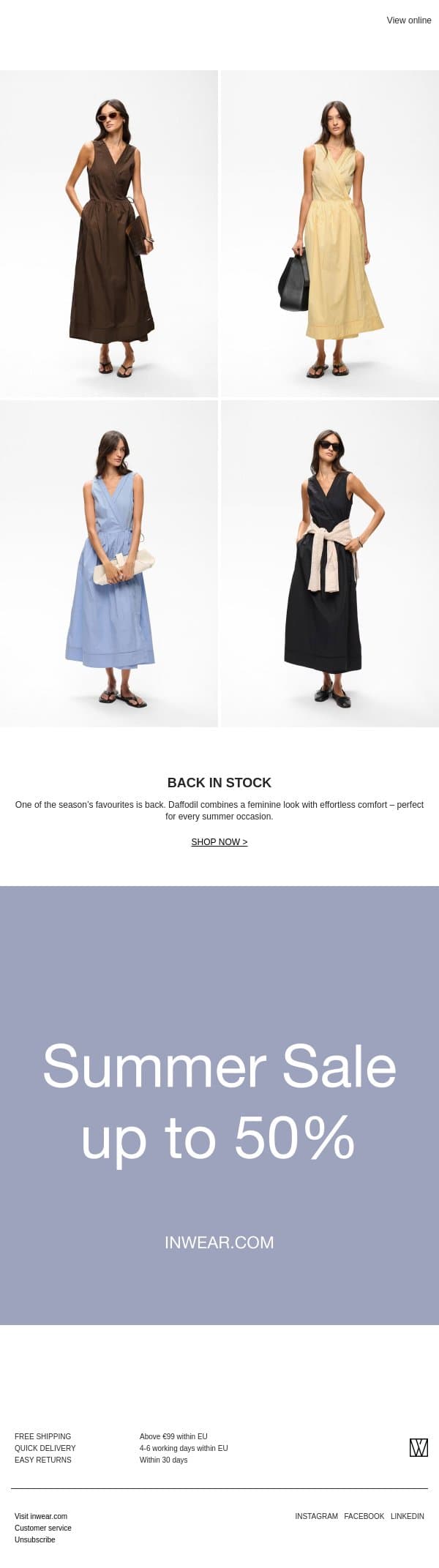 Back in stock: Daffodil summer dress email from InWear screenshot