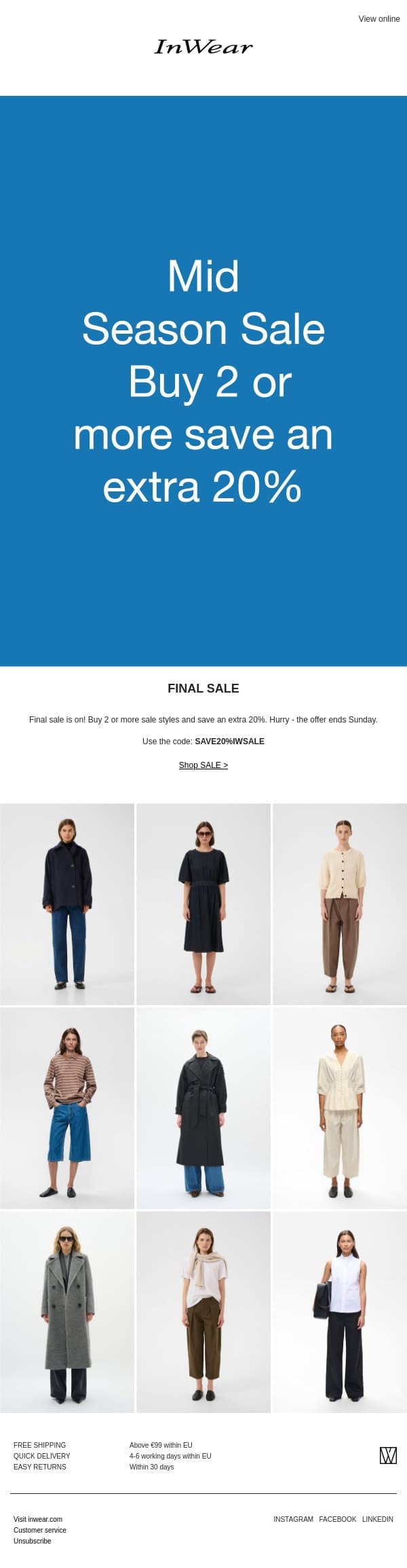 Final sale: Save an extra 20% email from InWear screenshot