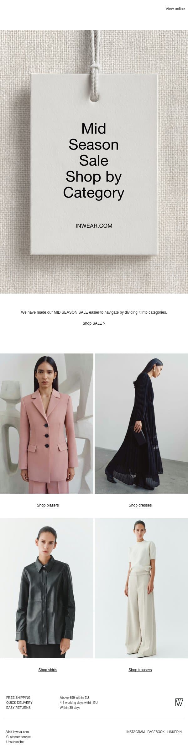 MID SEASON SALE: Shop by category email from InWear screenshot