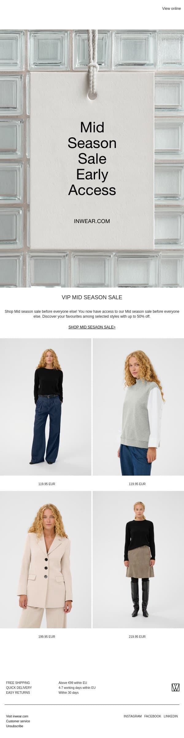 Mid season sale: Early access email from InWear screenshot