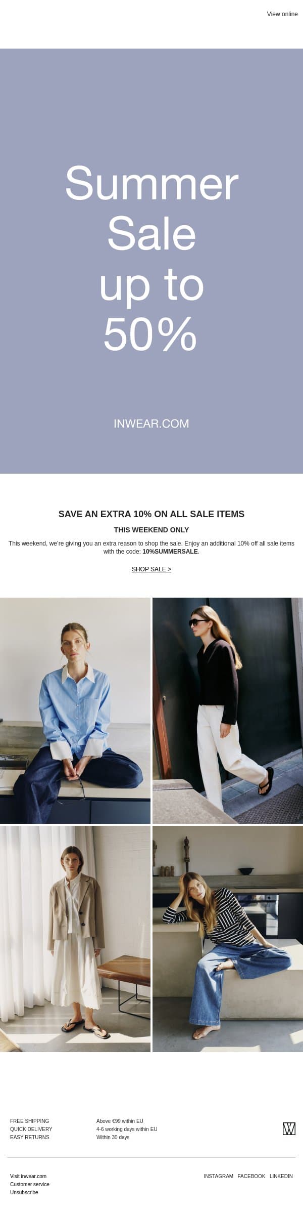 Save an extra 10% on all sale items email from InWear screenshot