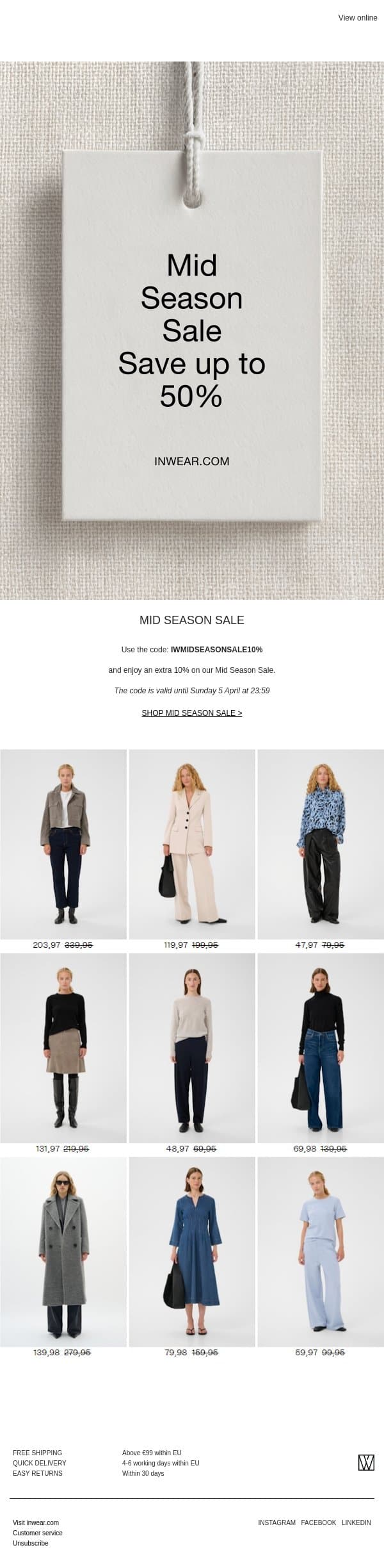 Mid Season Sale: Enjoy an extra 10% email from InWear screenshot