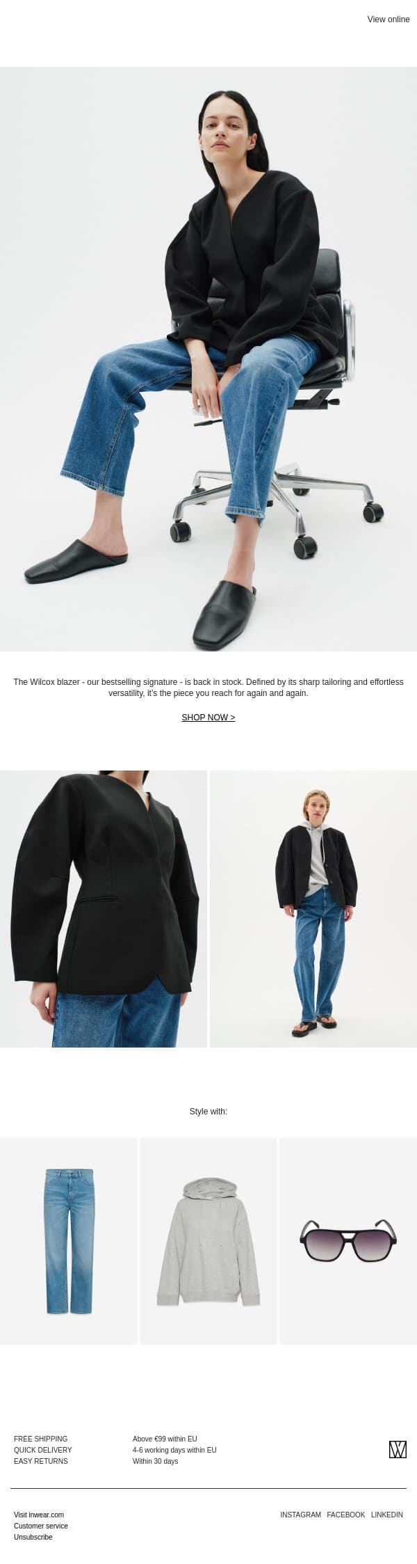Back in Stock email from InWear screenshot