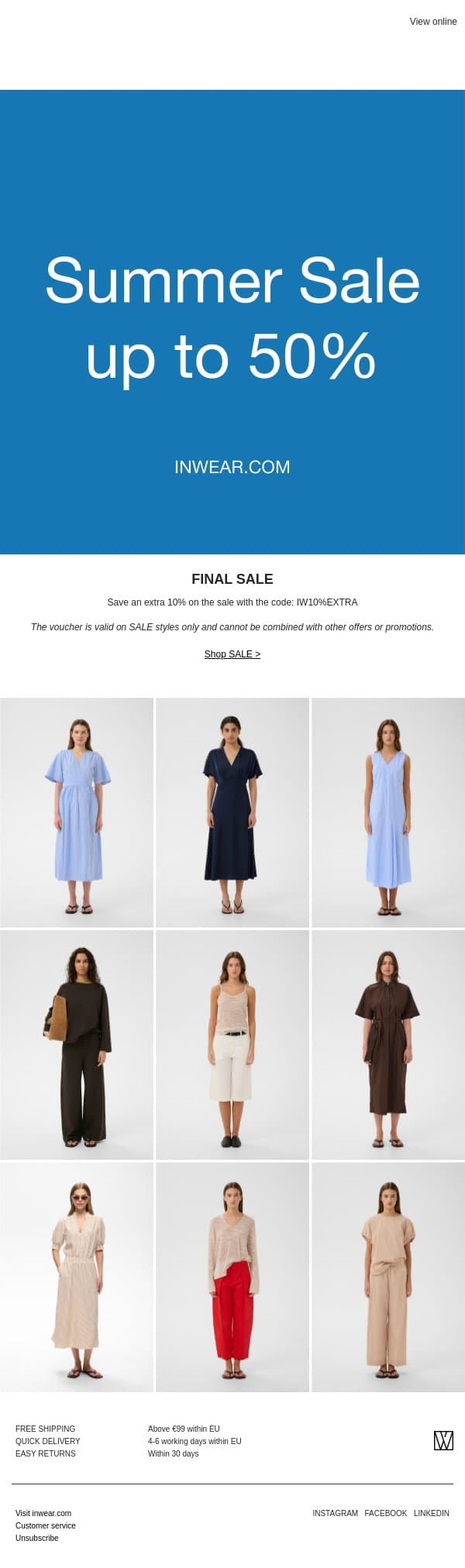 Ends at midnight: Get an extra 10% off sale items email from InWear screenshot