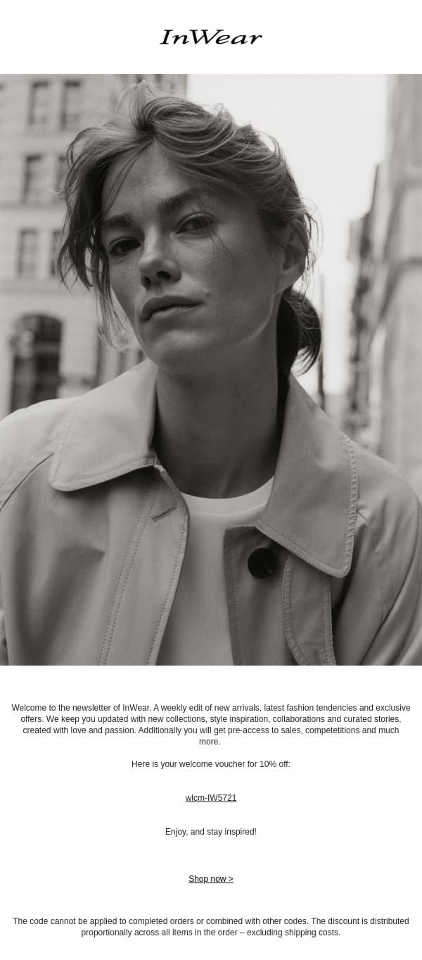 Welcome to InWear email from InWear screenshot