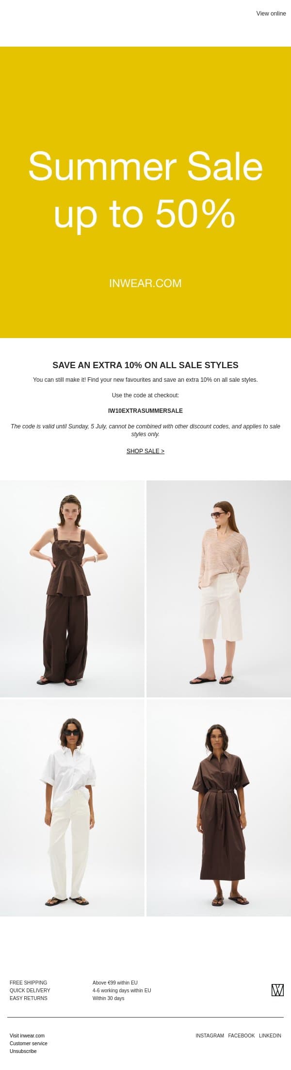 SUMMER SALE: New styles added - 10% extra off for the fastest shoppers email from InWear screenshot