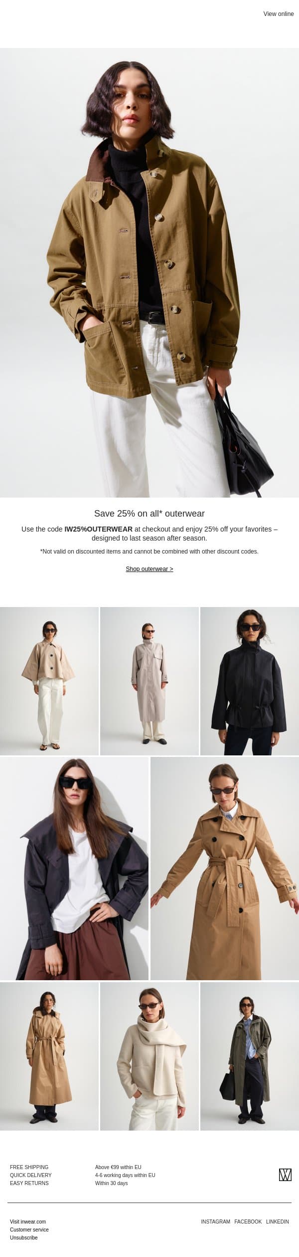 Save 25% On Outerwear email from InWear screenshot