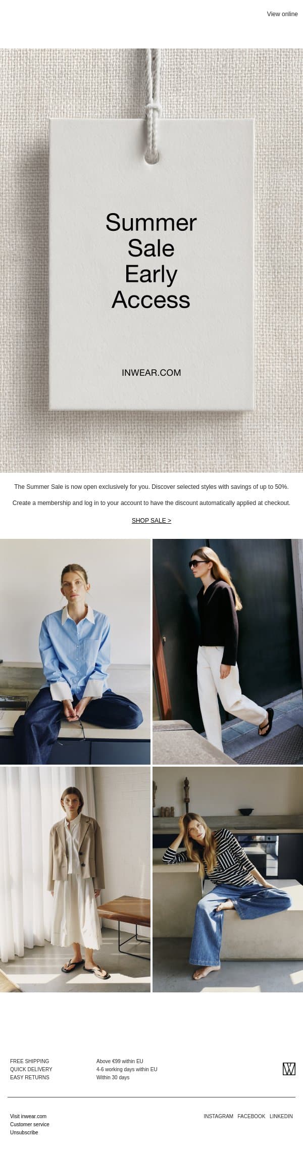 Pre access SALE email from InWear screenshot