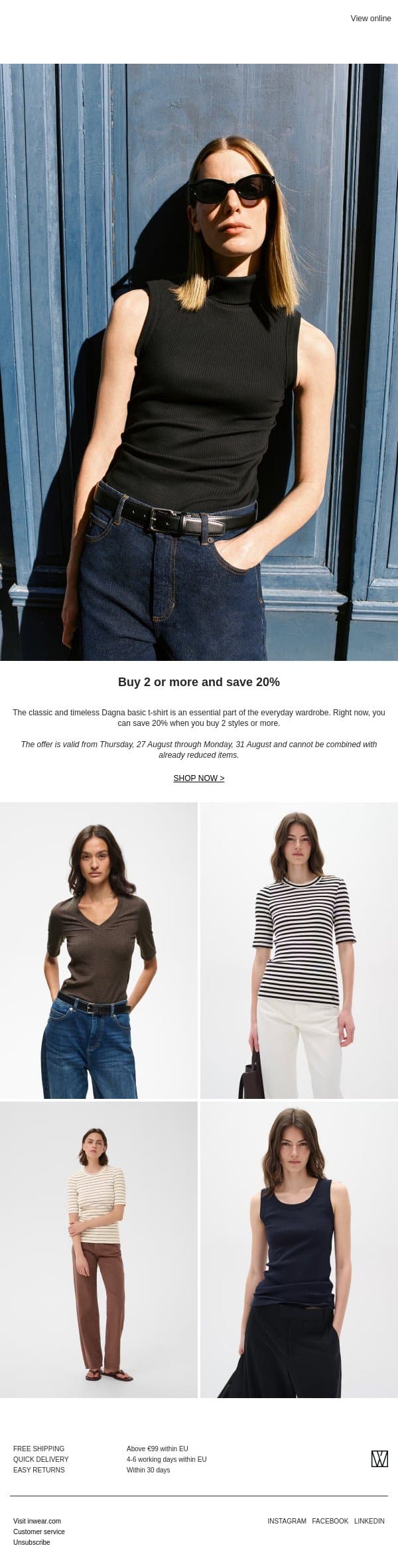 Don’t miss out: Dagna basic deal email from InWear screenshot