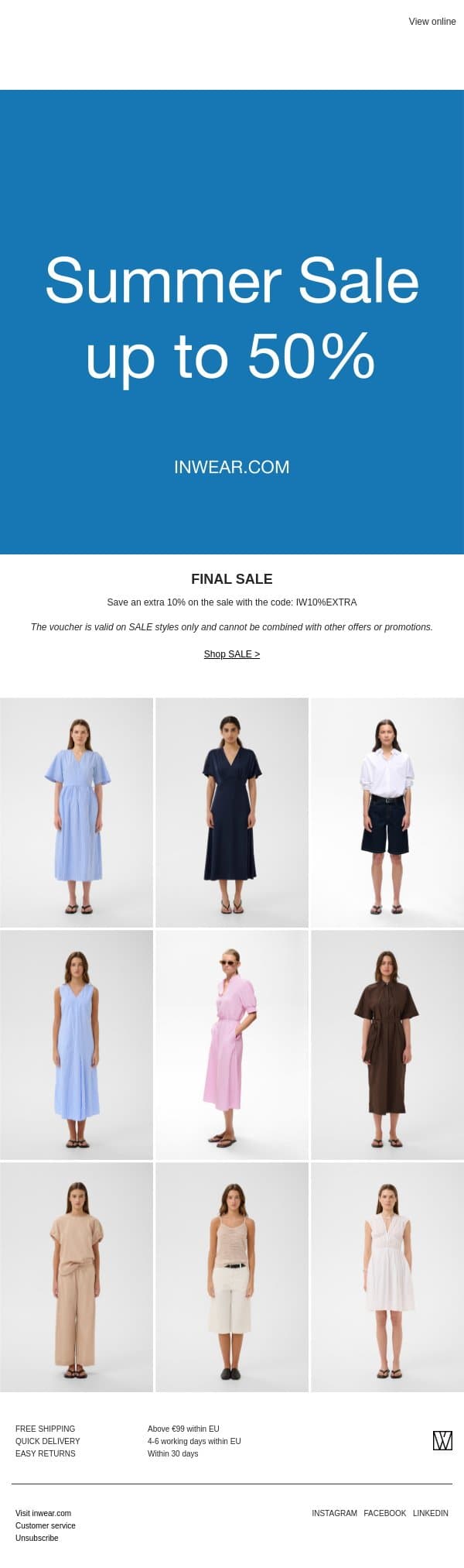 Final Sale: Enjoy an extra 10% off sale items email from InWear screenshot