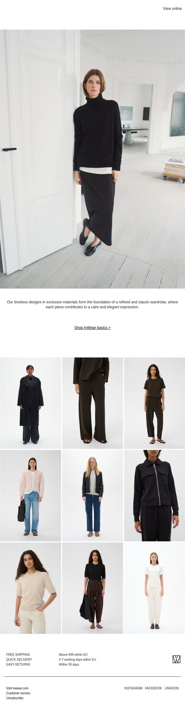 Wardrobe classics that never go out of style email from InWear screenshot