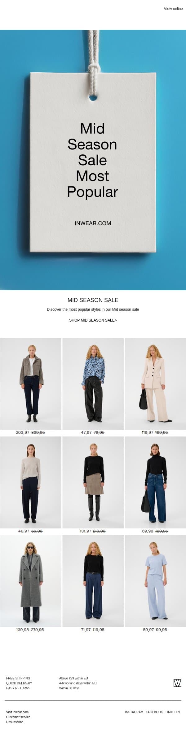 Mid season sale: Your favourites email from InWear screenshot