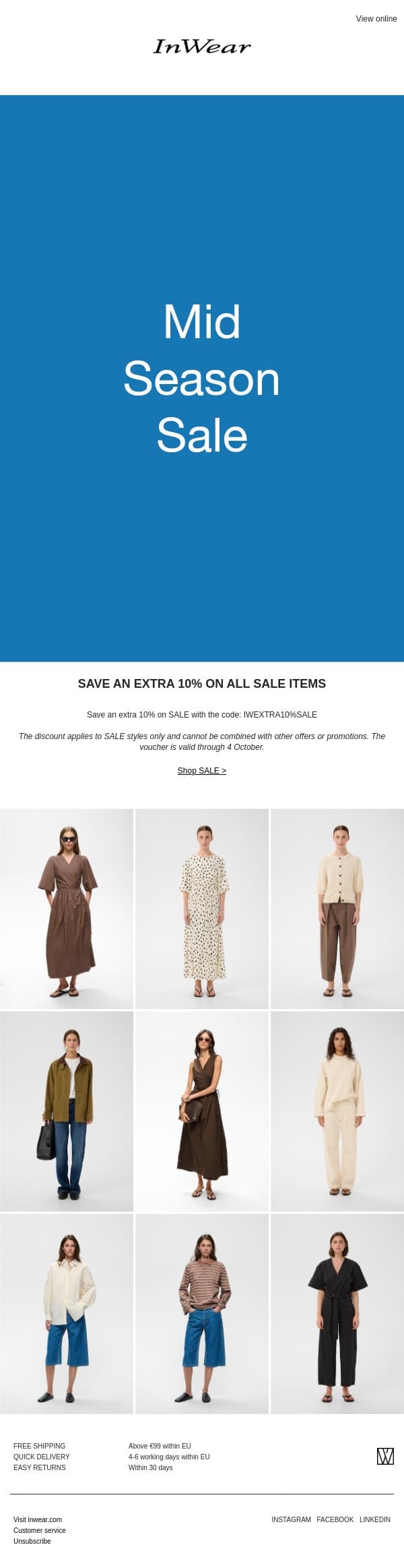 SALE: Save an extra 10% email from InWear screenshot