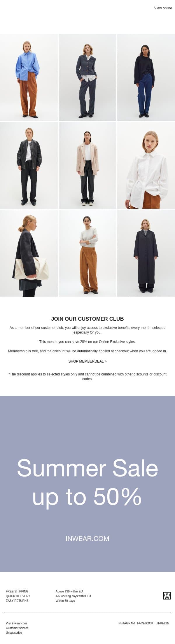 MEMBER DEAL: Save 20% on selected styles email from InWear screenshot