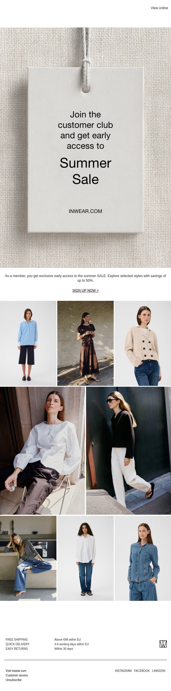 Pre access SALE - Exclusive for members email from InWear screenshot
