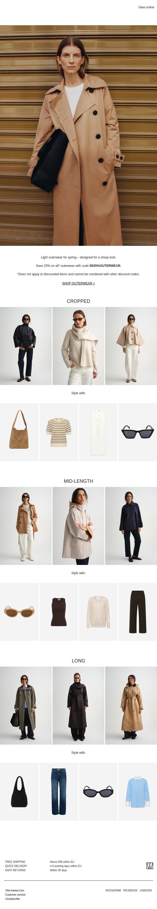 Outerwear deal: SAVE 25% email from InWear screenshot
