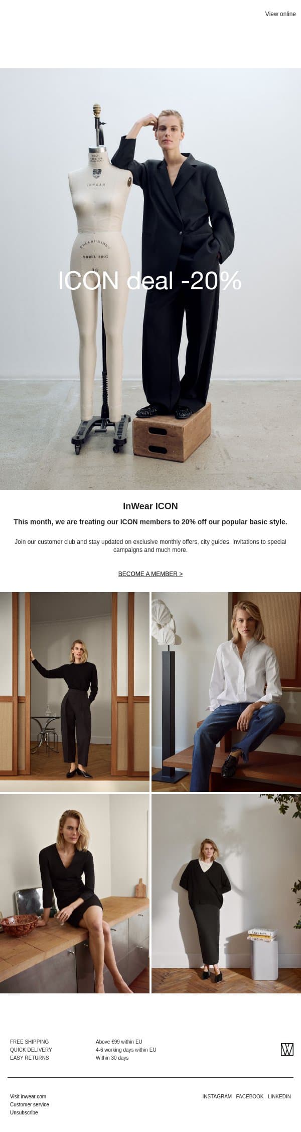 ICON member offer: Save 20% on our essential styles email from InWear screenshot