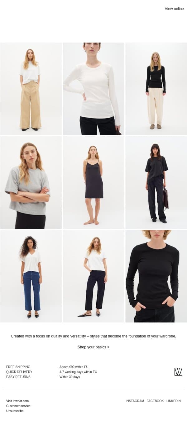 Essential favourites email from InWear screenshot
