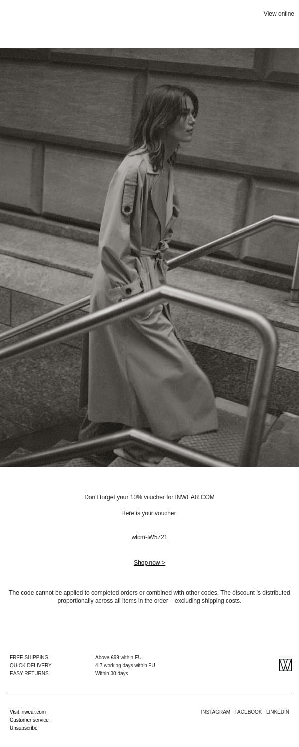 Don’t forget your exclusive voucher email from InWear screenshot