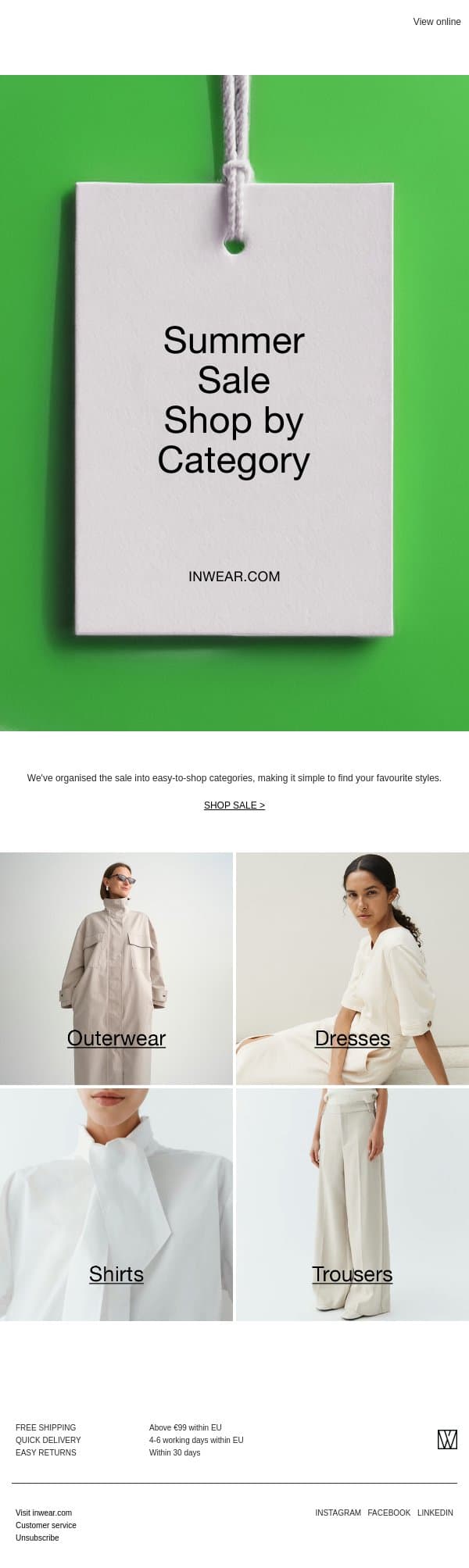SUMMER SALE: Shop by Category email from InWear screenshot