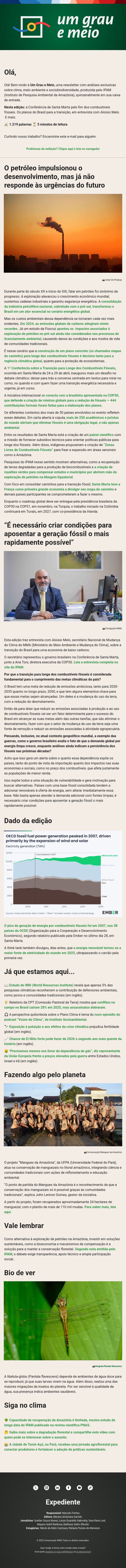 Santa Marta coloca holofotes sobre o fim dos fósseis email from IPAM screenshot