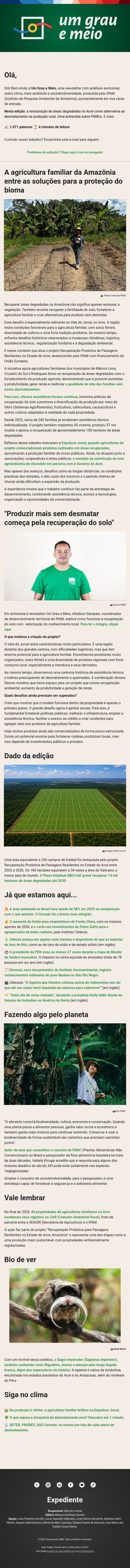 A restauração como resposta ao desmate na produção rural email from IPAM screenshot