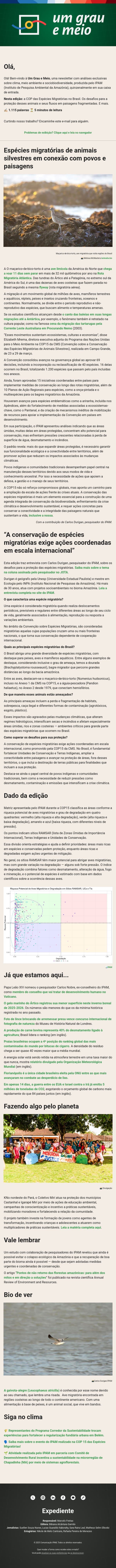 Espécies migratórias de animais silvestres em conexão com povos e paisagens email from IPAM screenshot