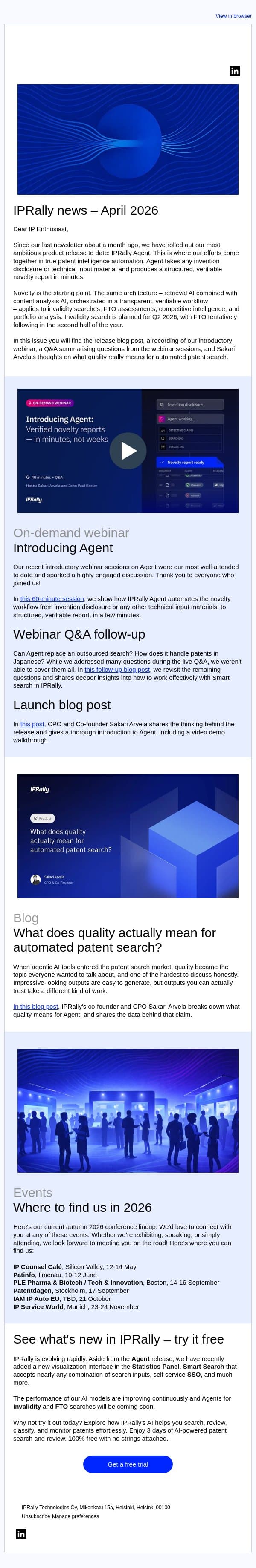 IPRally news | The Agent edition email from IPRally screenshot