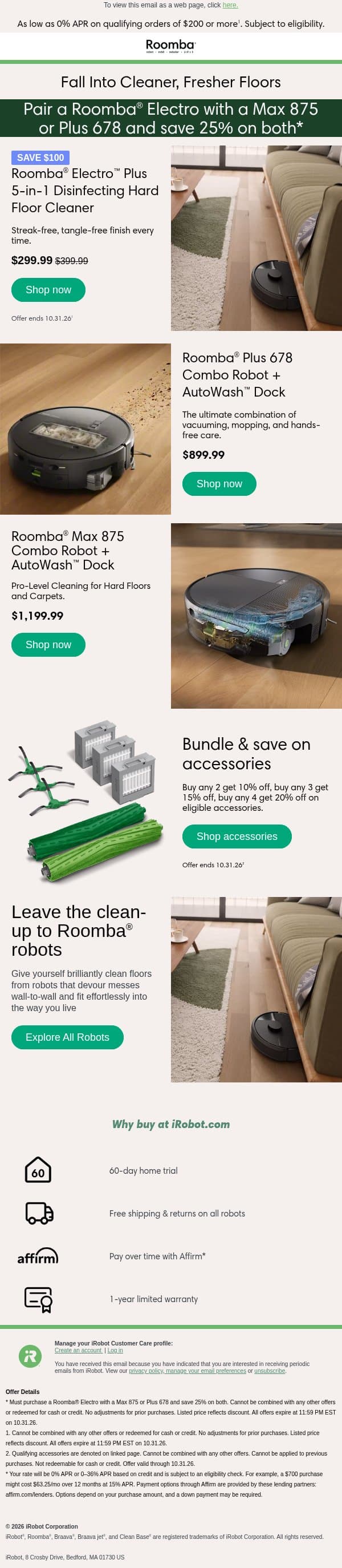 Cozy Season, Cleaner Floors! email from iRobot screenshot