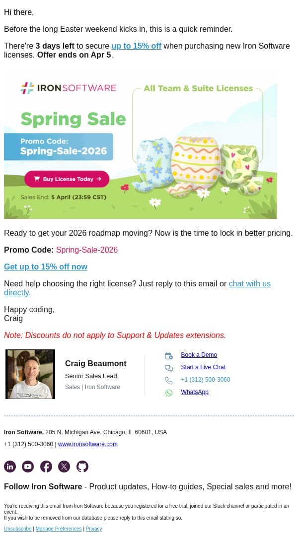 Easter is near. So is the end of this offer. email from IronOCR screenshot