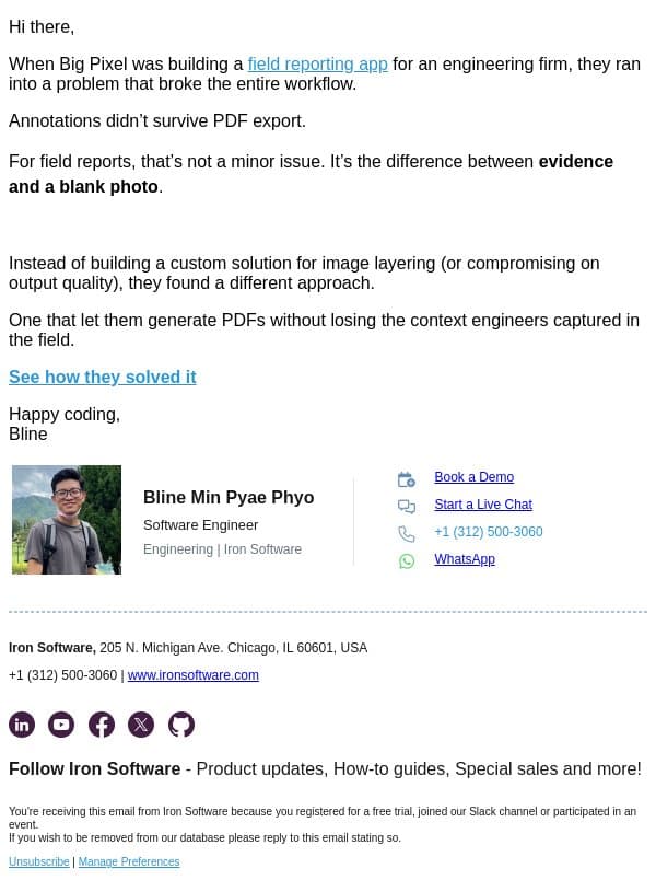 Annotations Didn't Survive PDF Export. Here's How They Fixed It. email from IronOCR screenshot